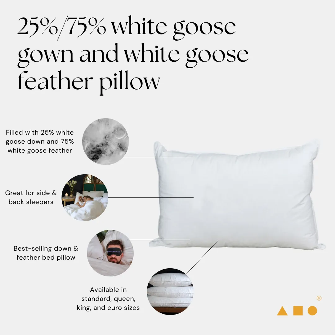 25%/75% white goose down and white goose feather pillow