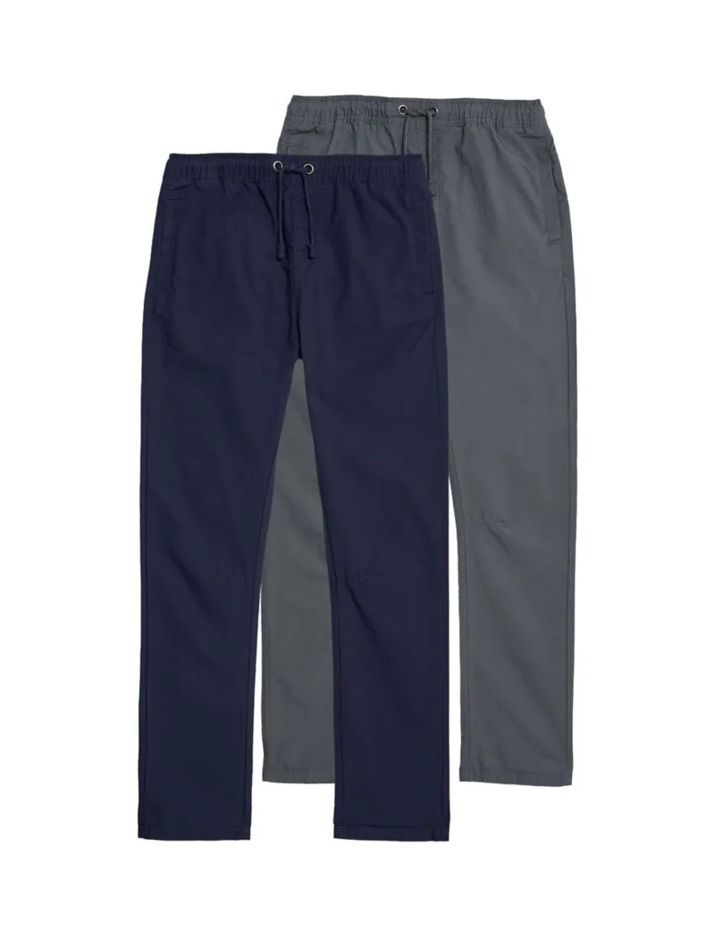 2pk Pure Cotton Ripstop Trousers (6-16 Yrs)