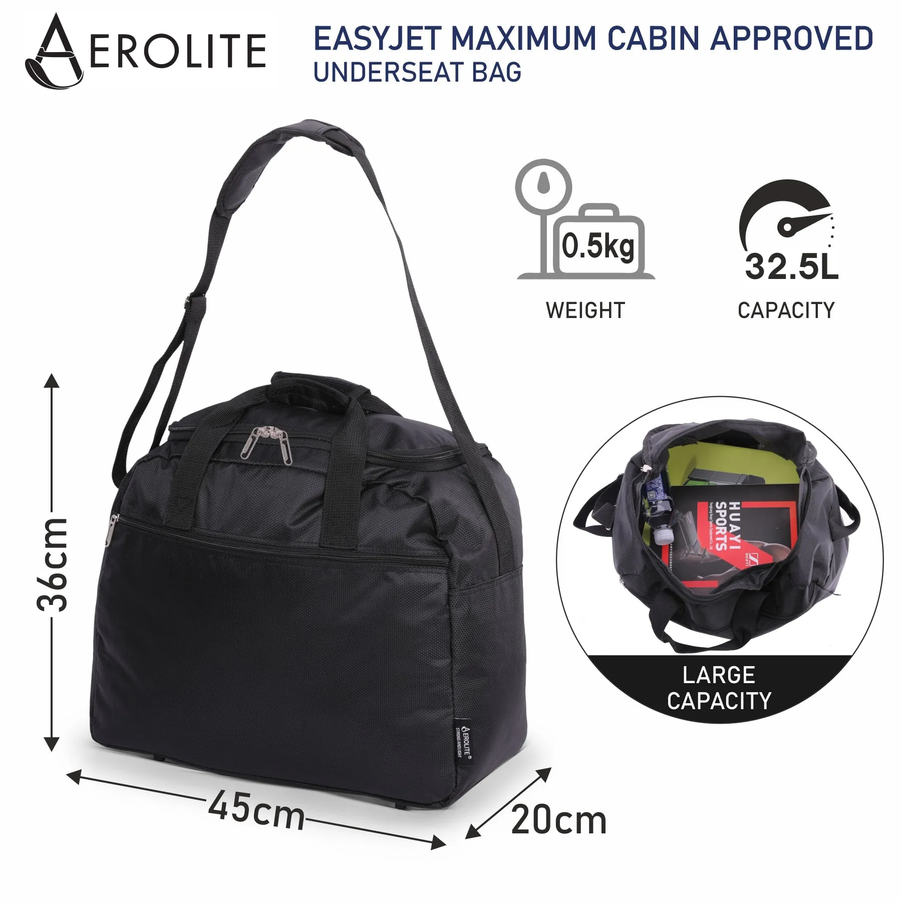 Aerolite Easyjet Bundle, Large Cabin (56x45x25cm) Lightweight Hard Shell Cabin Suitcase & (45x36x20cm) Easyjet Max Holdall