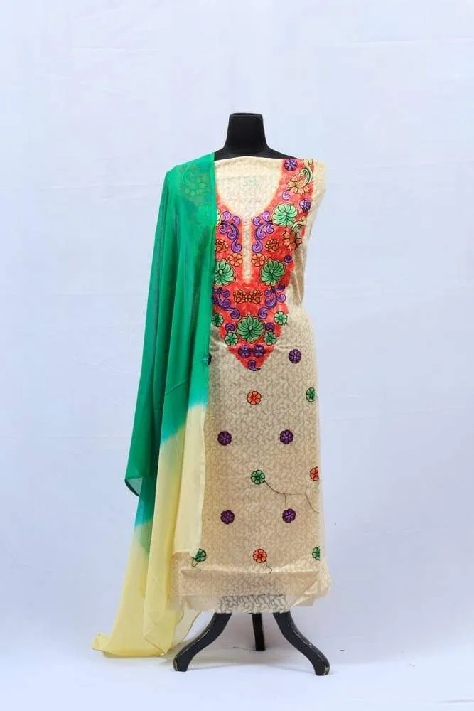 An Amazing Colour Contrast With Pastel And Green Salwar kameez Of Kashmiri Aari Work