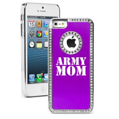 Army Mom Rhinestone Bling Iphone Case for 4 4S 5 5S 5c