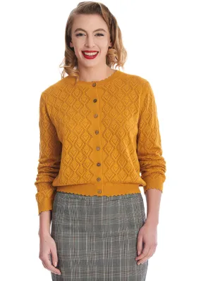 Banned Hearts Charm 50's Cardigan Mustard