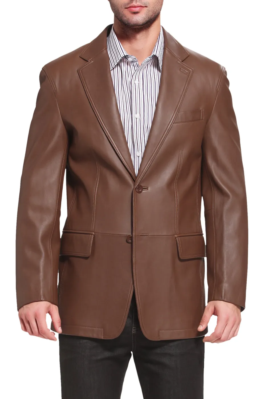 BGSD Men Grant Two-Button Leather Blazer