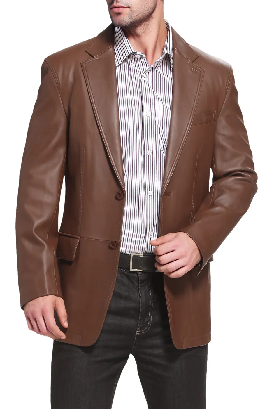 BGSD Men Grant Two-Button Leather Blazer