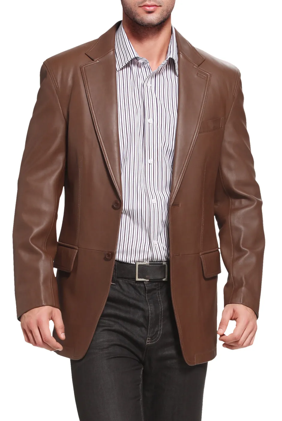 BGSD Men Grant Two-Button Leather Blazer