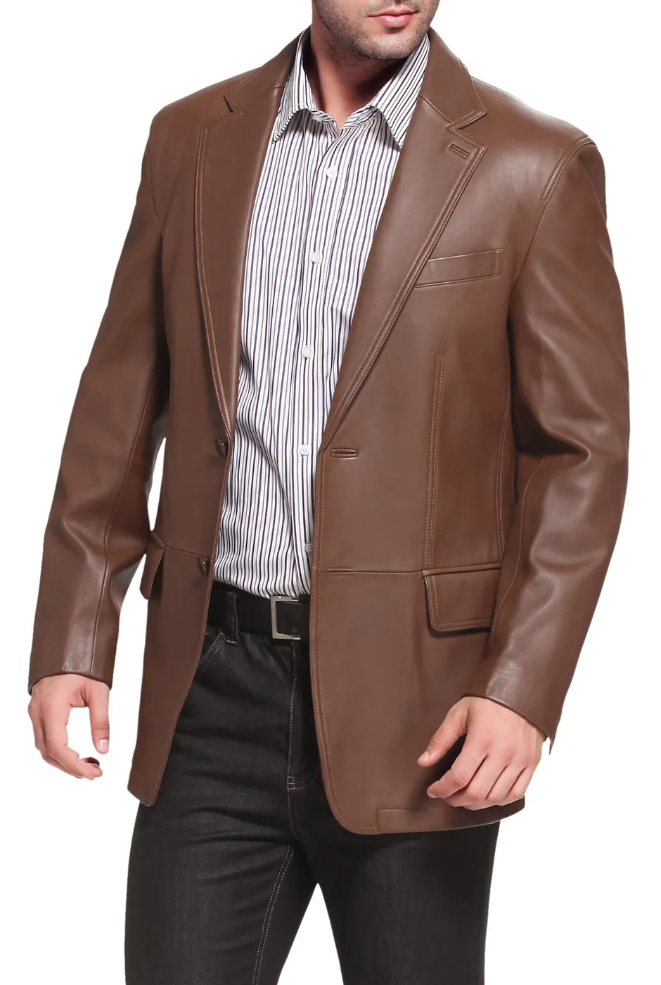 BGSD Men Grant Two-Button Leather Blazer