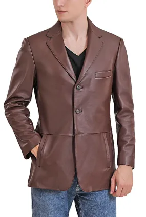 BGSD Men Leroy Three Button Lambskin Leather Blazer