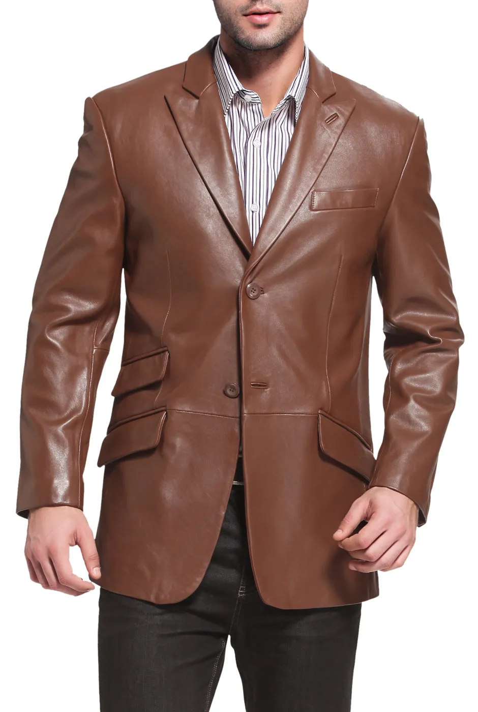 BGSD Men Noah Two-Button Lambskin Leather Blazer