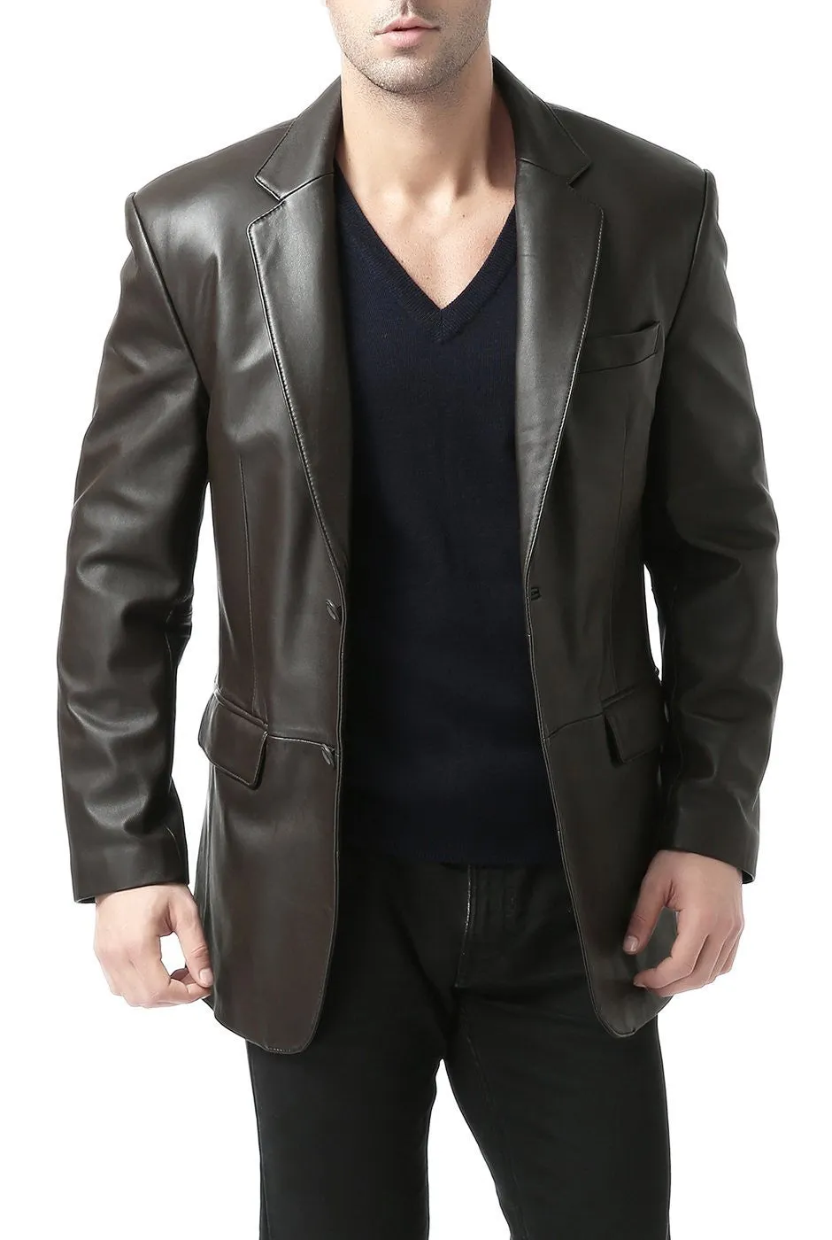 BGSD Men Richard Classic Two-Button Lambskin Leather Blazer