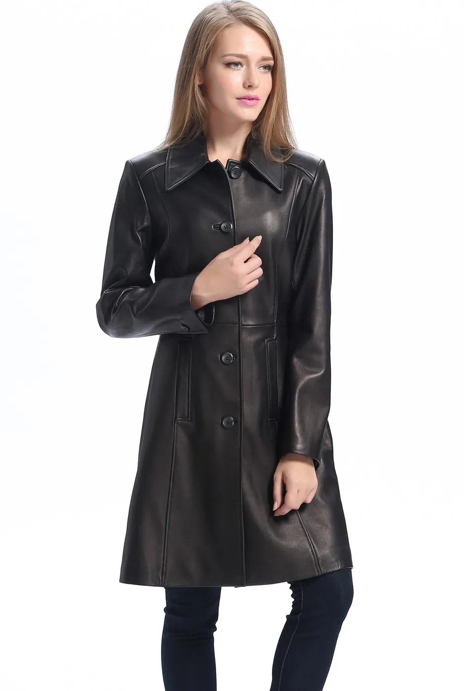 BGSD Women Amber Lambskin Leather Walking Coat