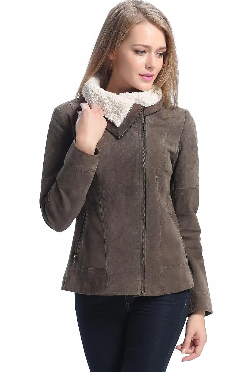 BGSD Women Liza Quilted Sherpa Suede Leather Jacket