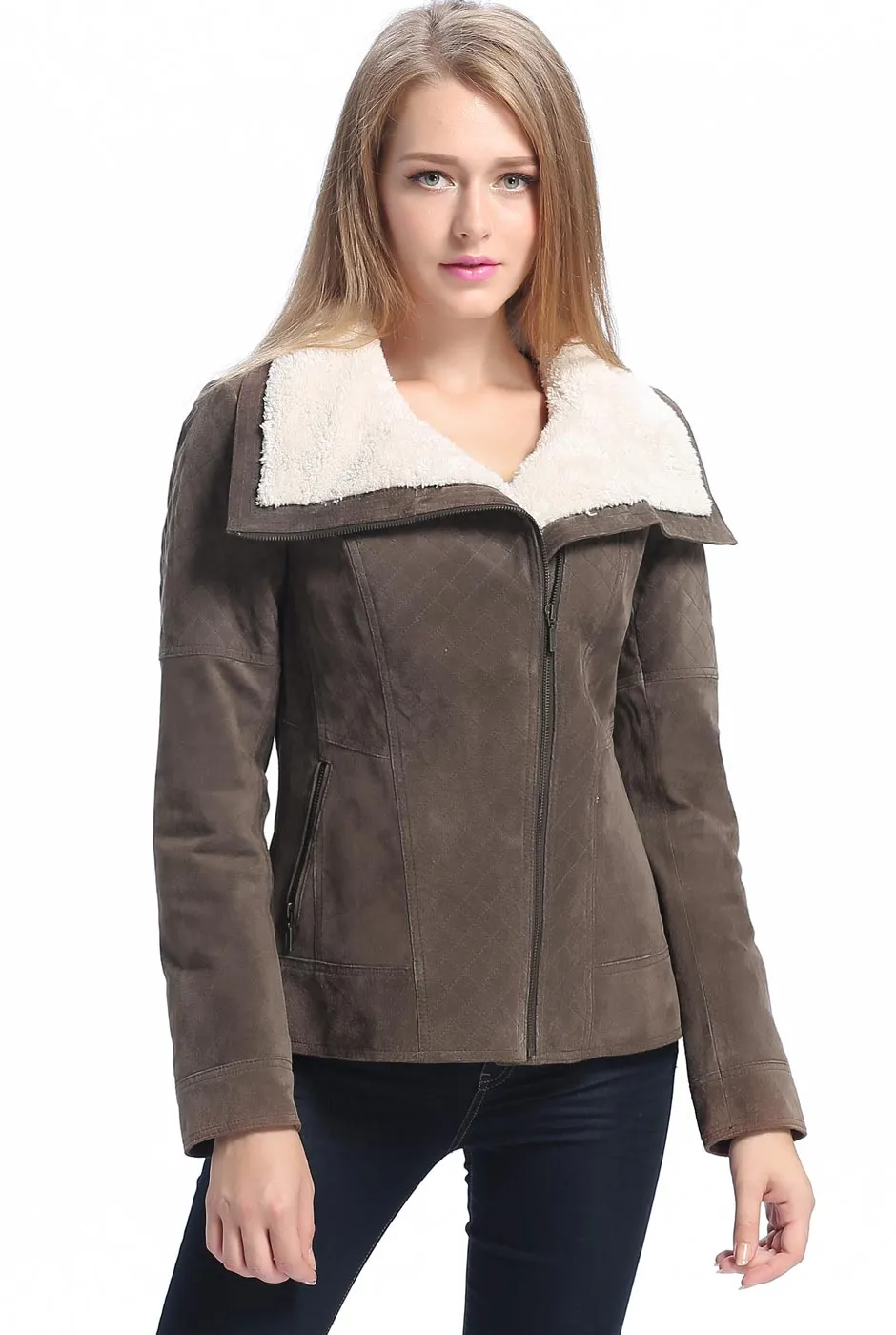 BGSD Women Liza Quilted Sherpa Suede Leather Jacket