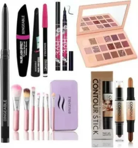 Bingeable Kajal& 3 In1 Waterproof Eyeliner, mascara, Kajal& 36H Eyeliner& 7 Pcs Brush