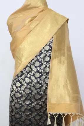 Black Banarasi Silk Suit With Cream Banarasi Silk Dupatta