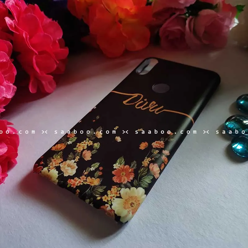 Black Floral Wave Name Case