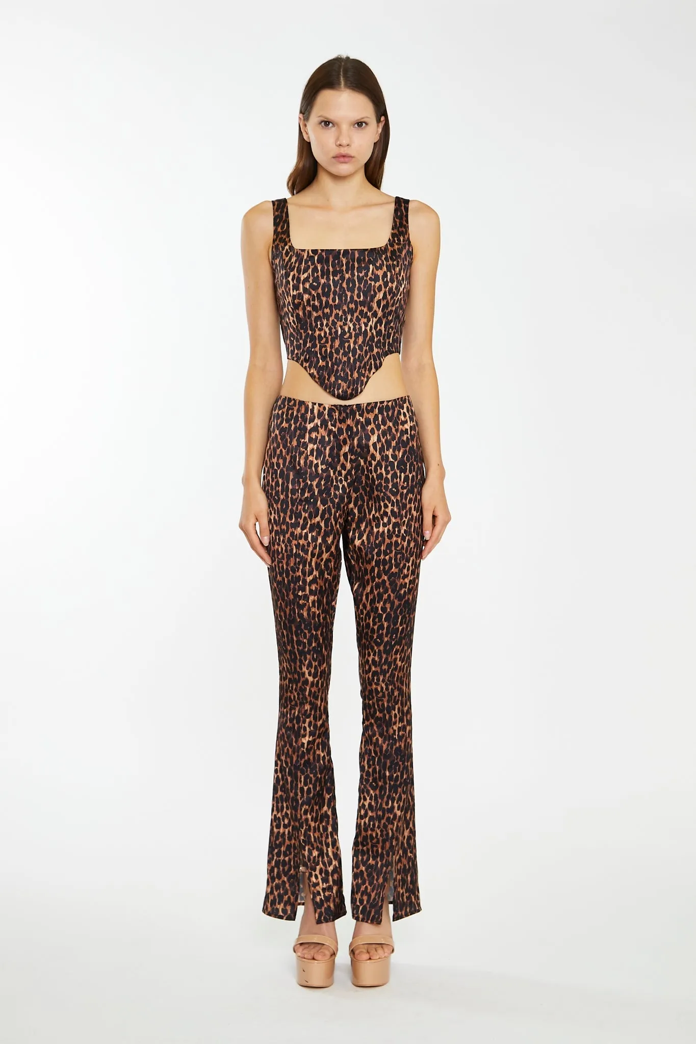 Brown Leopard Square-Neck Corset Top