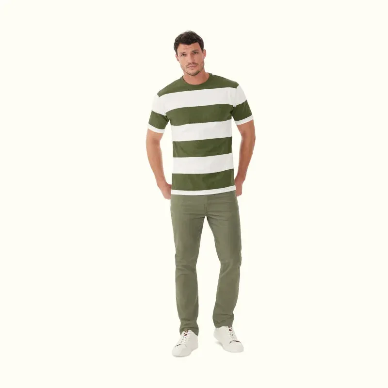 Copley T-Shirt - Stripe - Olive & White