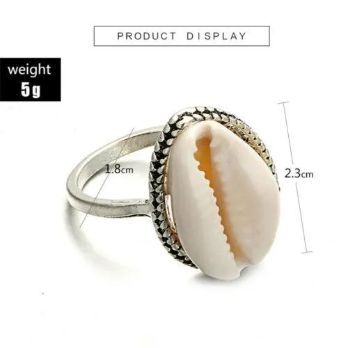 Cowrie Shell Ring Silver Setting Sea Shell Mermaid Jewelry Boho Stackable Ring Be Ready For The Beach!