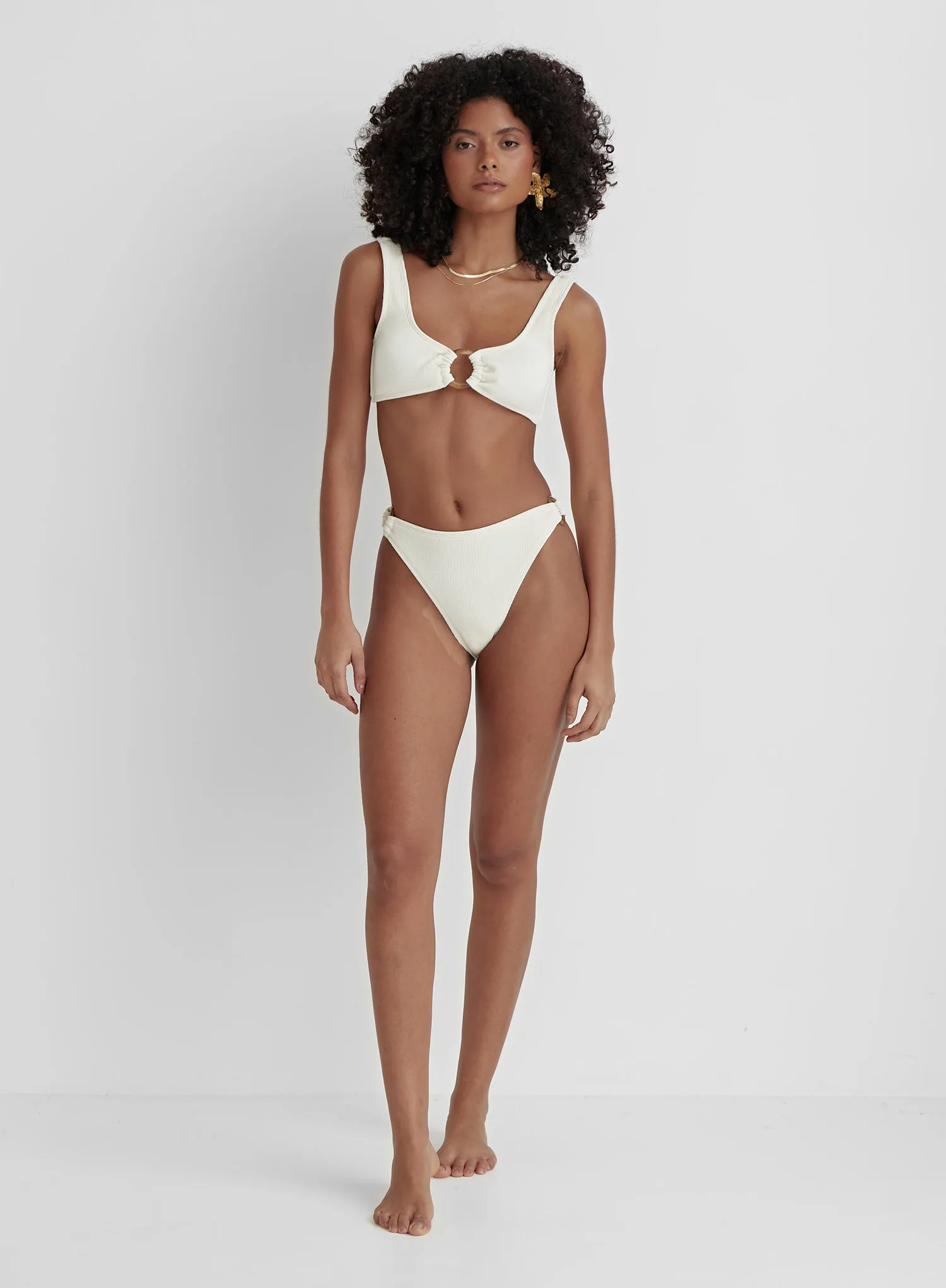 Cream Crinkle Tortoiseshell Bikini Bottom- Faie