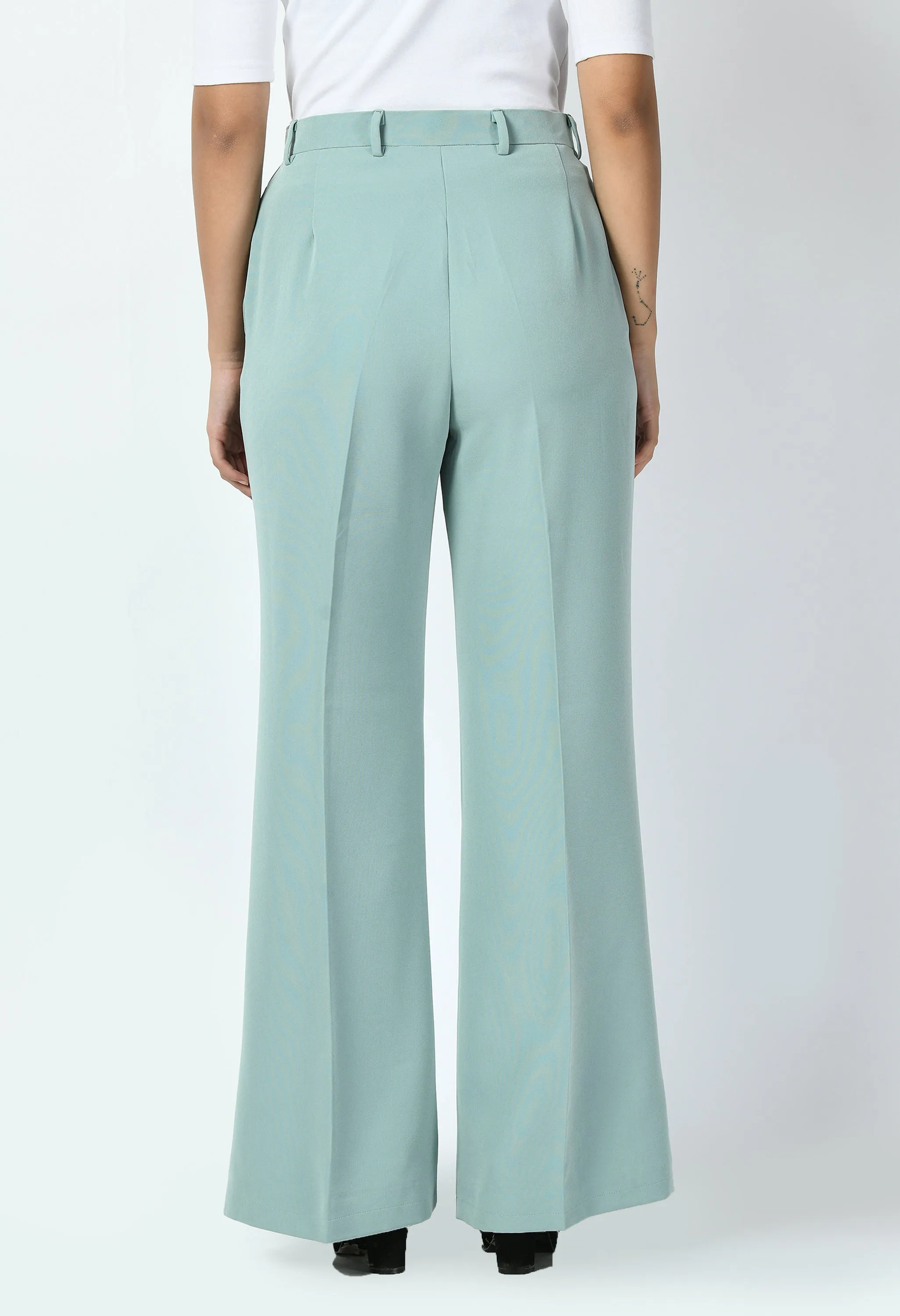 Exude Eminence Solid Bootcut Trousers (Cyan Blue)