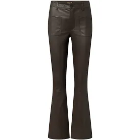 Flare RW Cleo leather pants in soft quality / 50678 - Chocolate