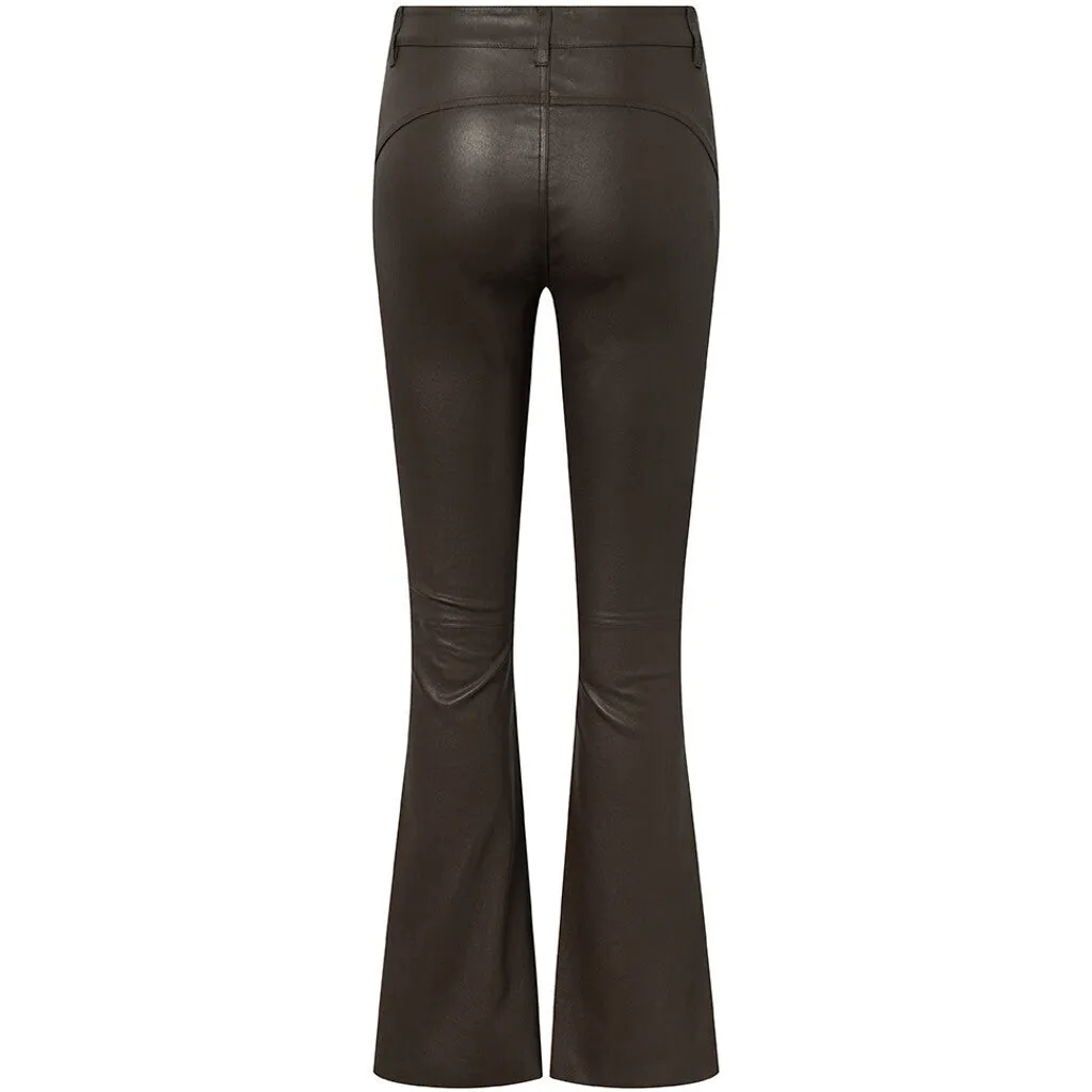 Flare RW Cleo leather pants in soft quality / 50678 - Chocolate