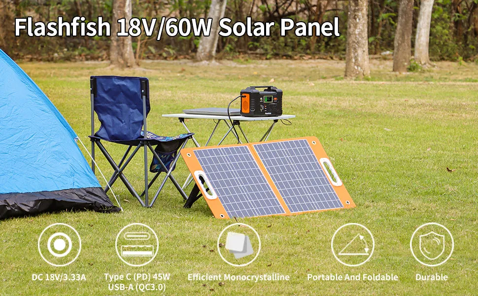 Flashfish TSP60 Foldable Solar Panel | 60W/18V USB Foldable Solar Panel Flexible Smartphone Battery Charger