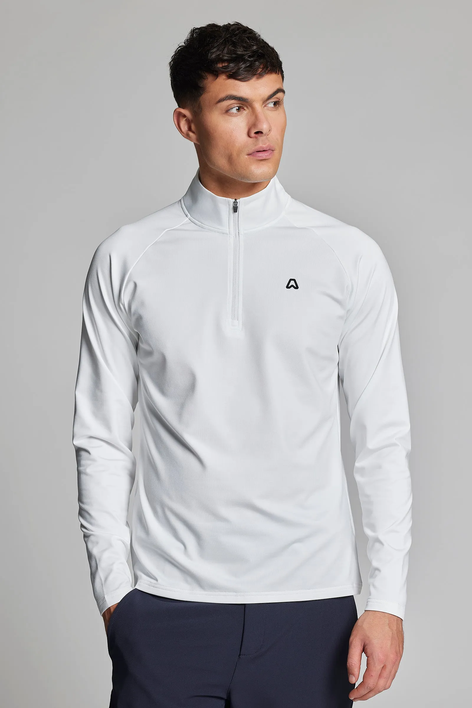 Fleece Back Slim Fit 1/4 Zip Top - Chalk White