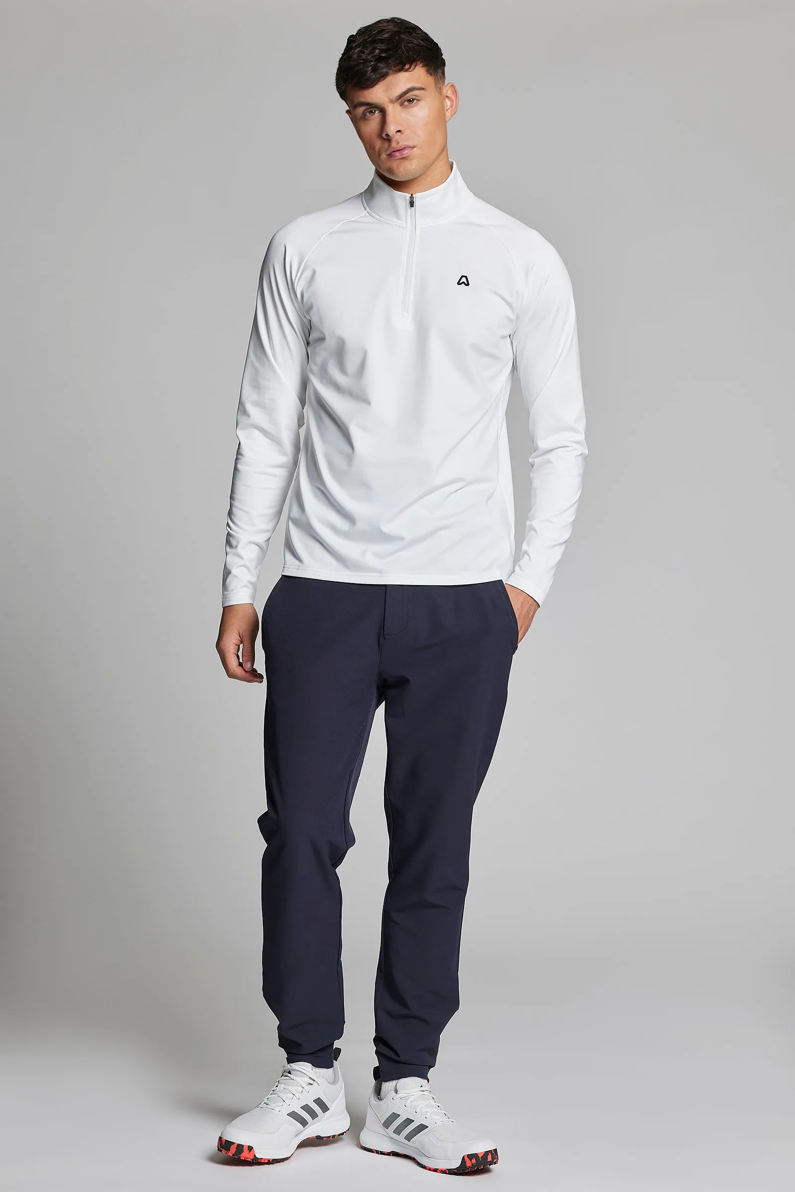 Fleece Back Slim Fit 1/4 Zip Top - Chalk White