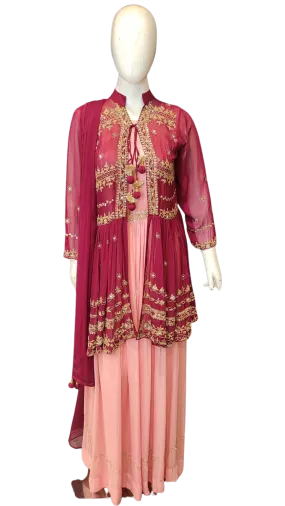 Georgette Indo-Western One piece Suit and Jacket with Hand Work