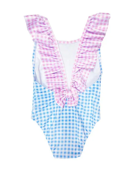 Girl's Blue and Pink "Gingham" Swimsuit