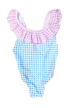 Girl's Blue and Pink "Gingham" Swimsuit