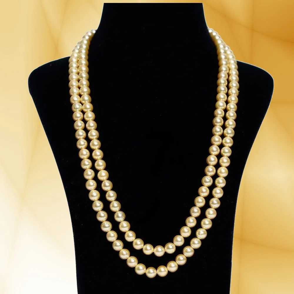 Imeora Golden 8mm Double Line Shell Pearl Necklace