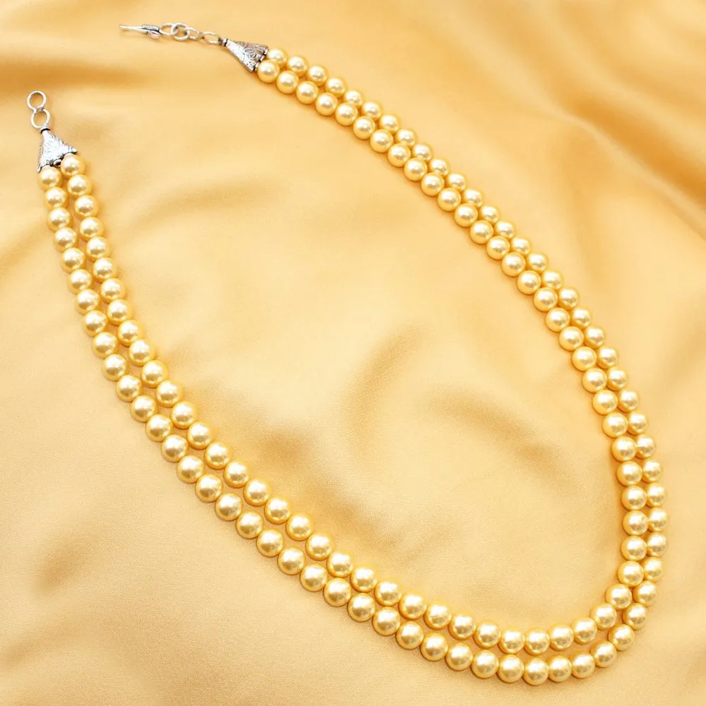 Imeora Golden 8mm Double Line Shell Pearl Necklace