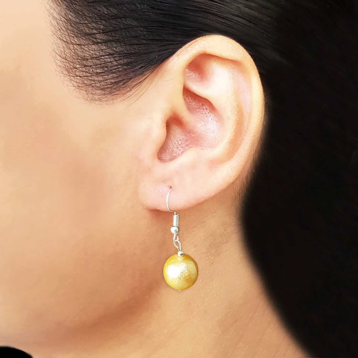 Imeora Golden Matte Finish 12mm Shell Pearl Earrings