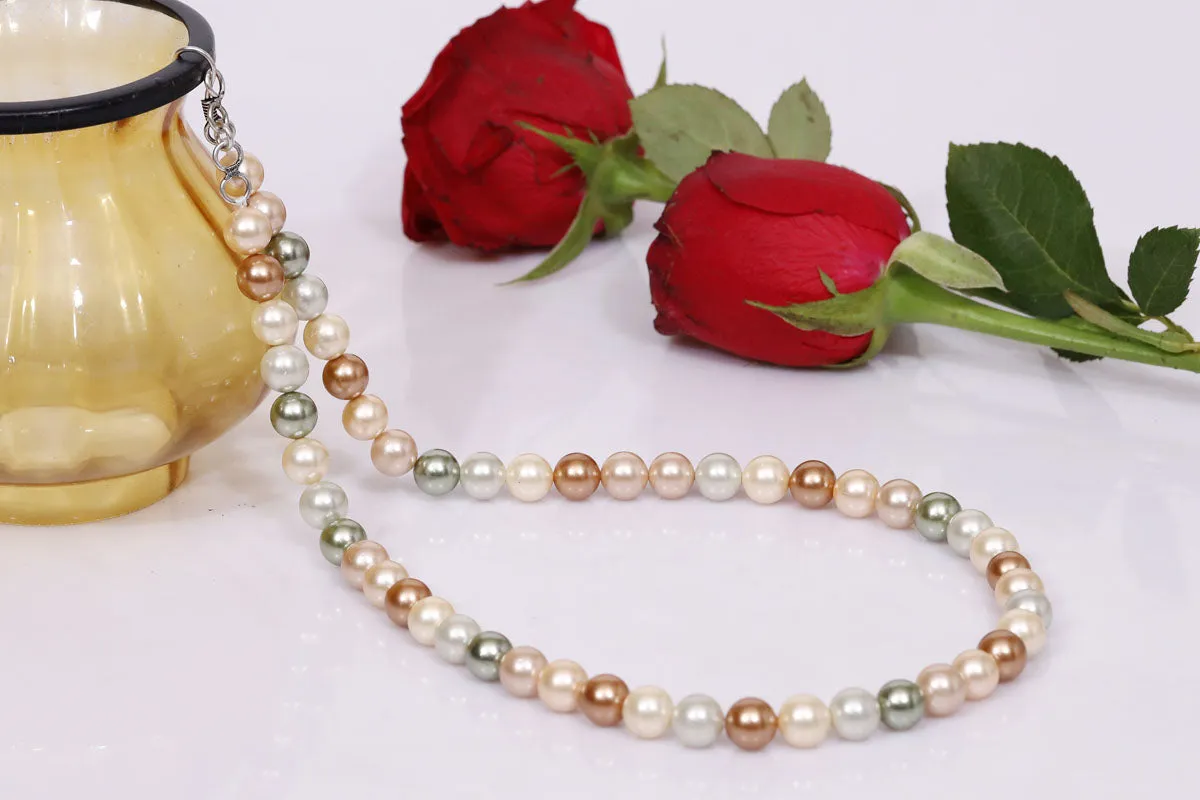 Imeora Multicolor 10mm Shell Pearl Necklace and 10mm Cream Shell Pearl Studs