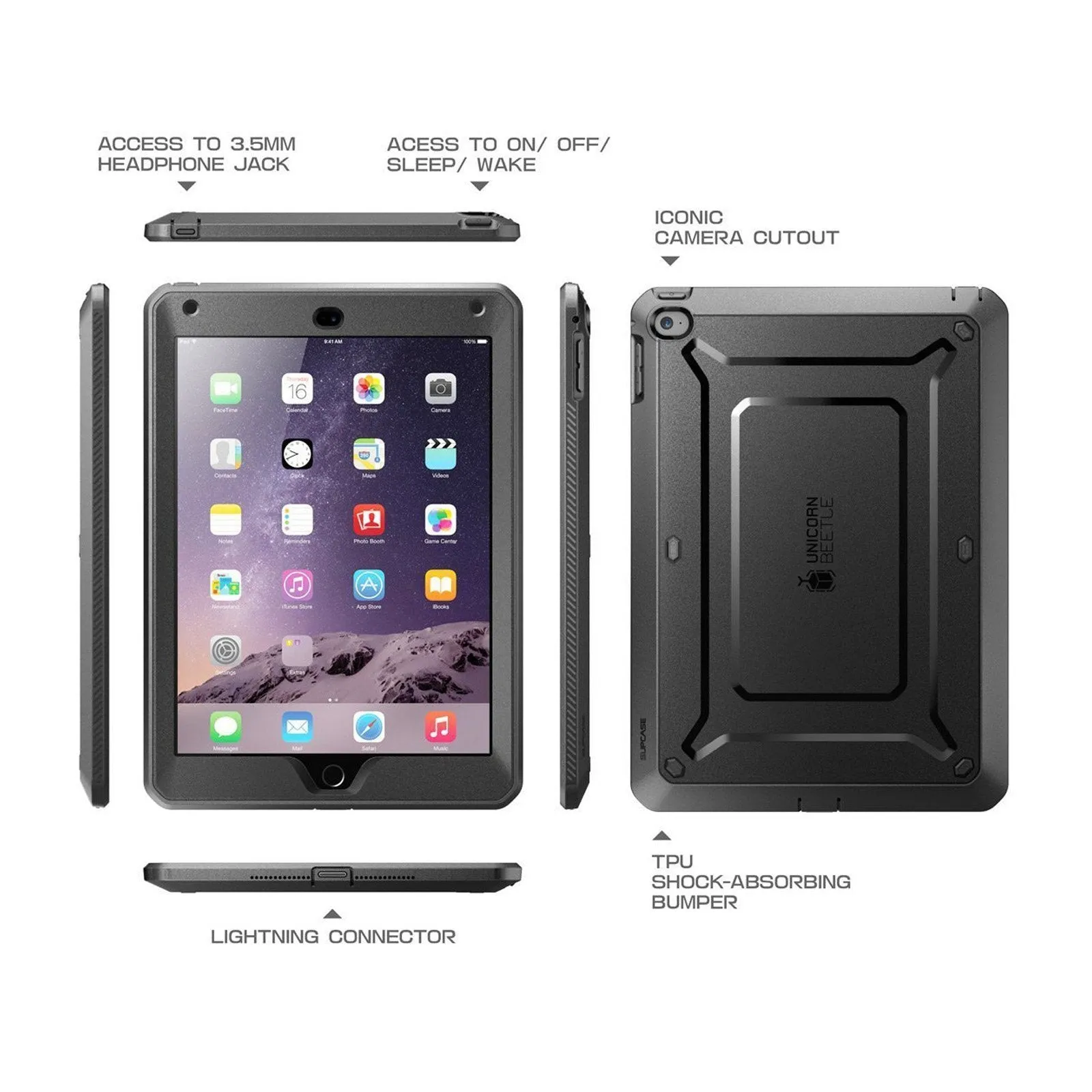 iPad Air 2 Unicorn Beetle Pro Full-Body Protective Case-Black