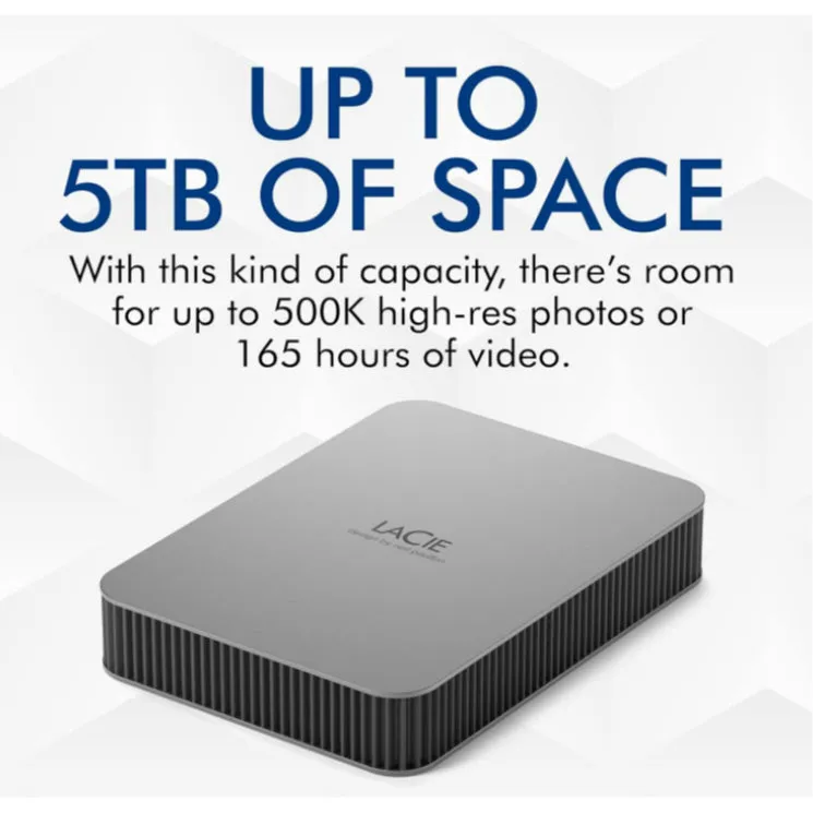 LaCie Moon Silver 1TB/2TB/4TB/5TB Mobile Drive  V2 USB-C with rescue 2.5 External Hard Drive Portable HDD