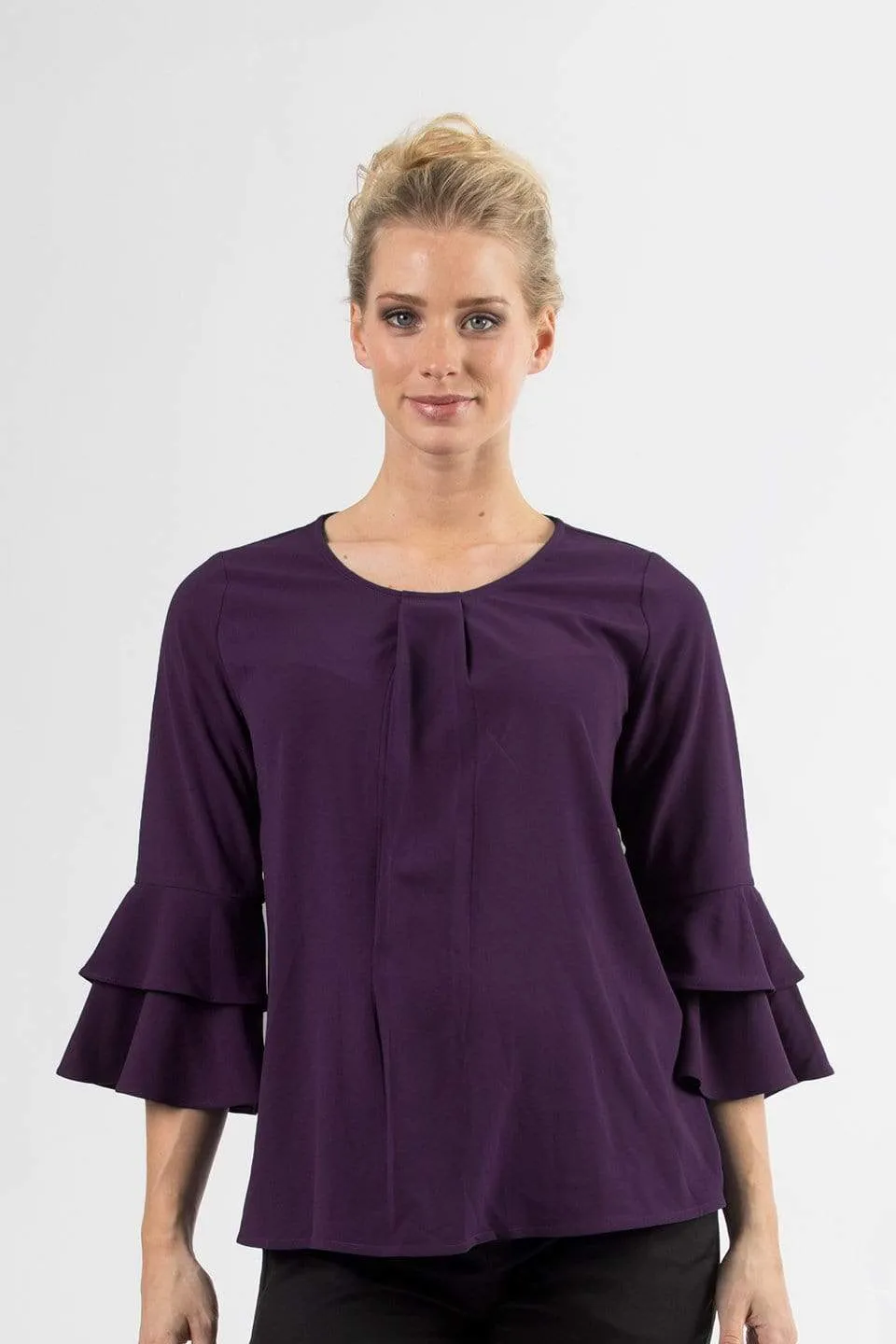 Long Flounce Sleeves Coreene Nursing Top Eggplant