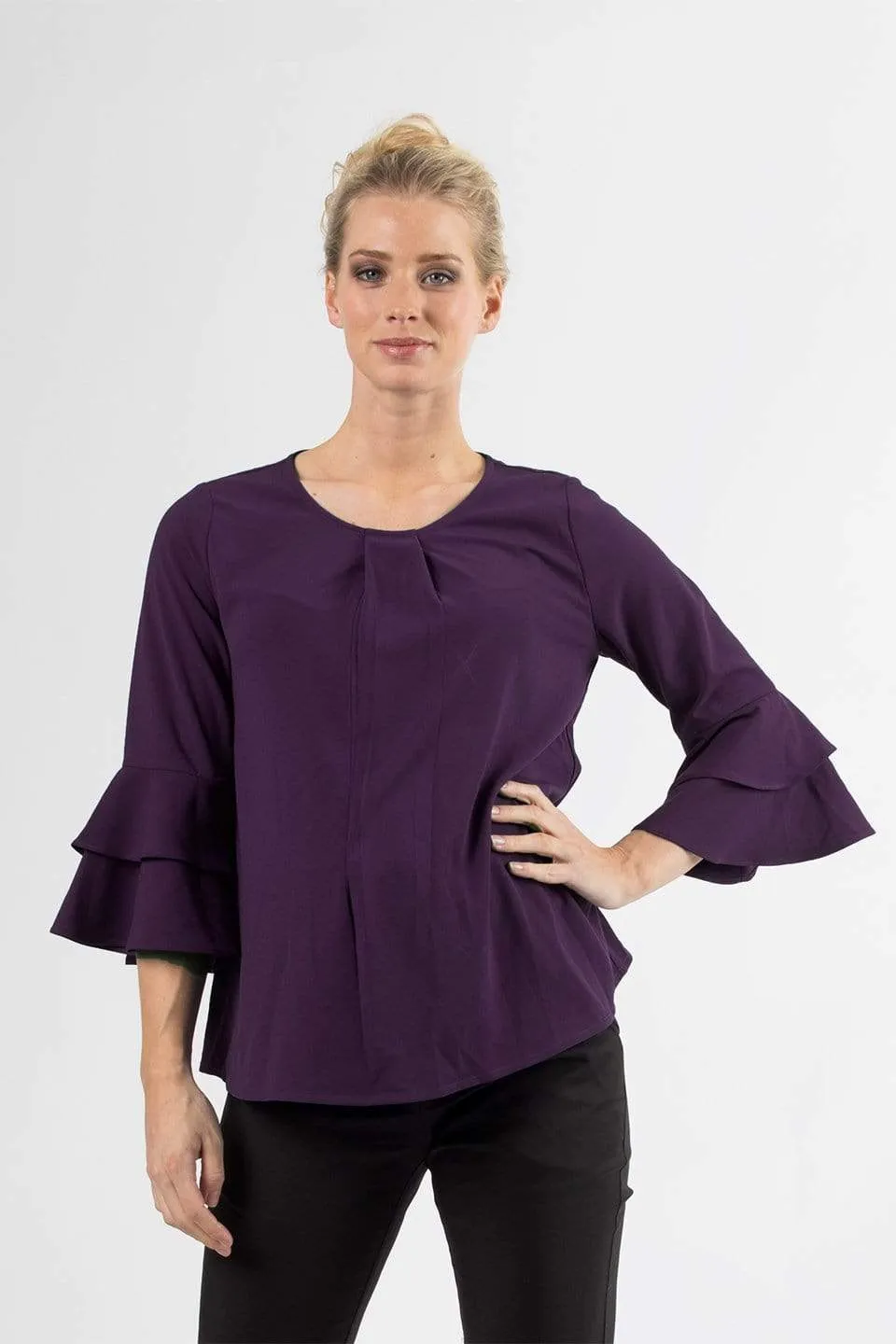 Long Flounce Sleeves Coreene Nursing Top Eggplant