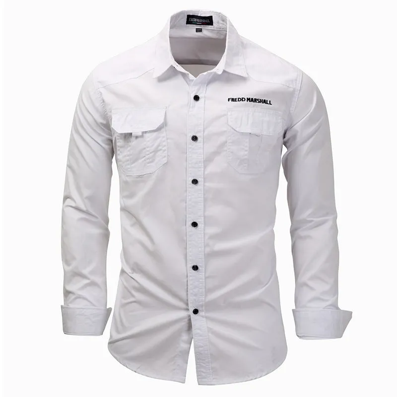 Long Sleeve Lapel Outdoor Shirt Cotton Casual Pocket Men Shirt