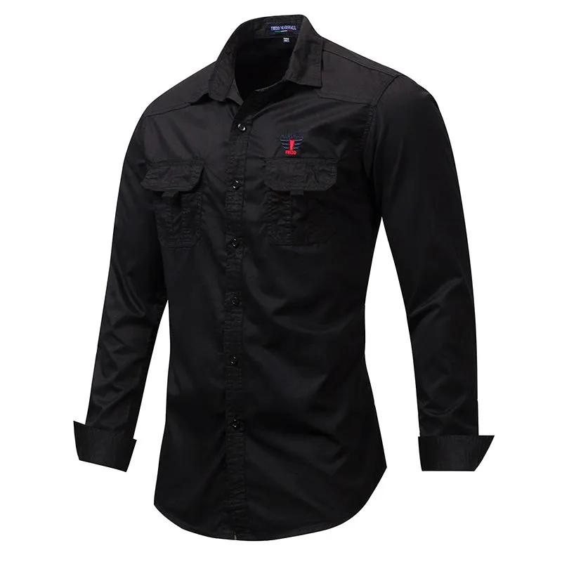 Long Sleeve Lapel Outdoor Shirt Cotton Casual Pocket Men Shirt