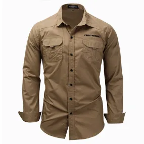 Long Sleeve Lapel Outdoor Shirt Cotton Casual Pocket Men Shirt