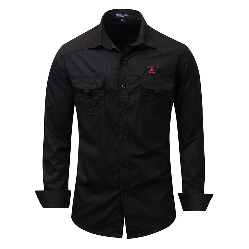 Long Sleeve Lapel Outdoor Shirt Cotton Casual Pocket Men Shirt