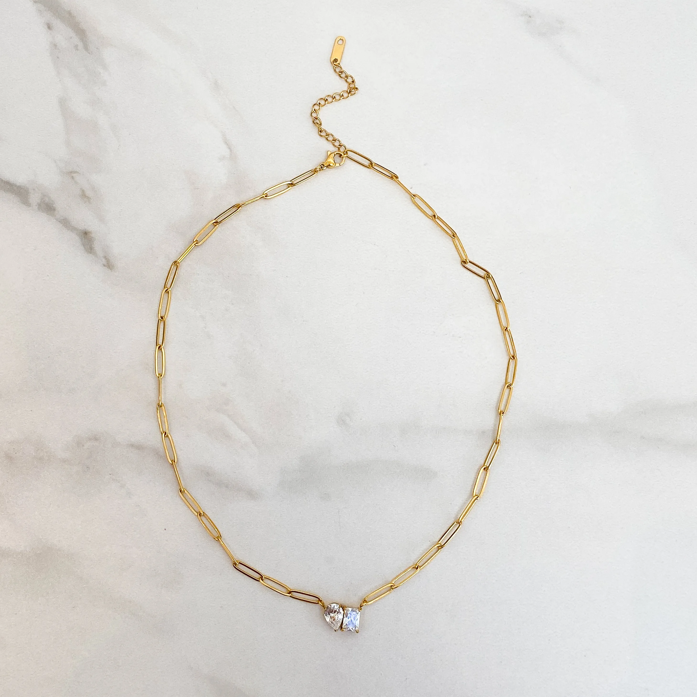 MILA Gold Paperclip Chain Crystal Necklace