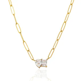 MILA Gold Paperclip Chain Crystal Necklace