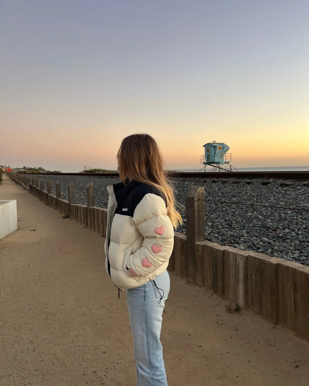 "Heart on My Sleeve" Puffer Jacket in Cream