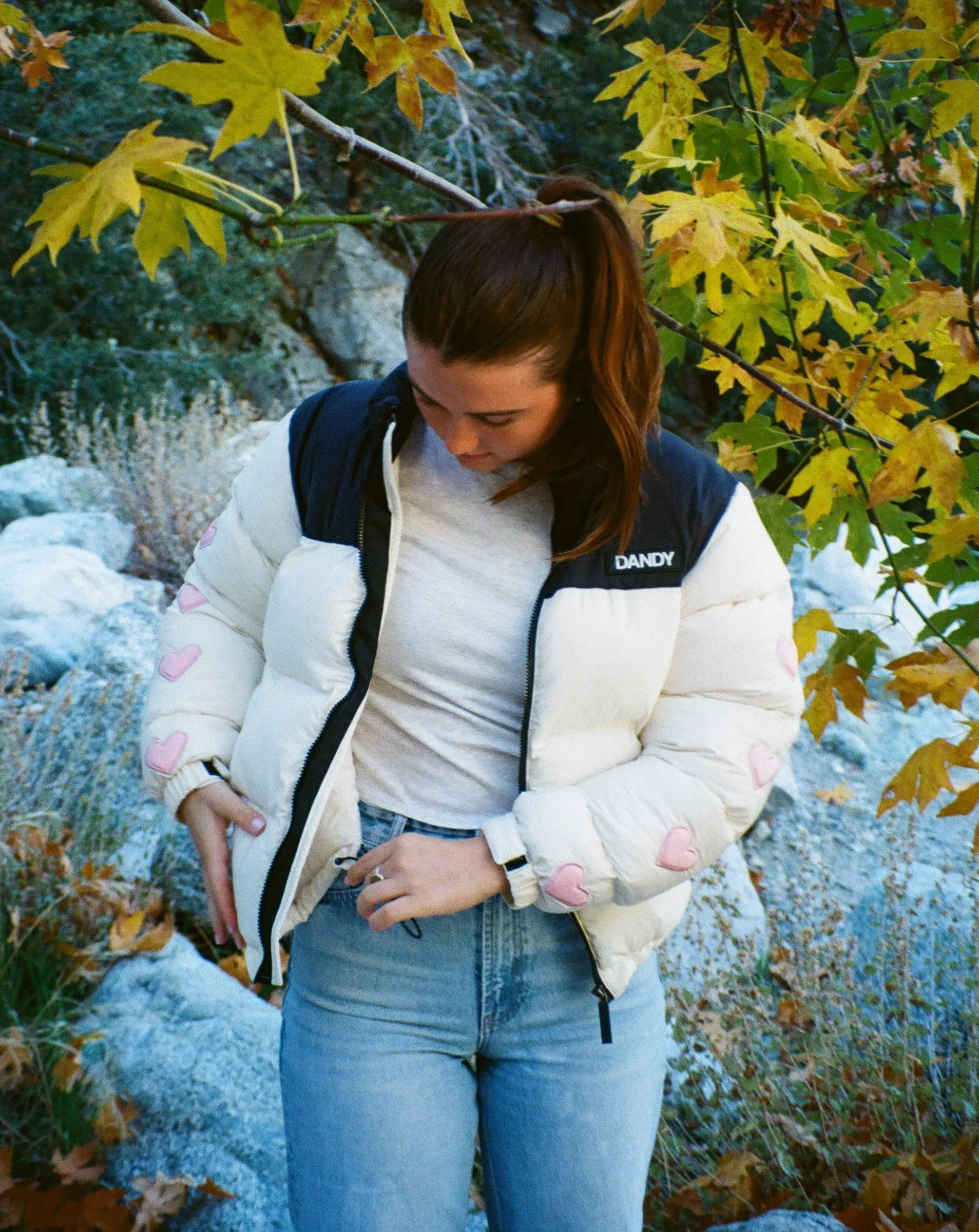 "Heart on My Sleeve" Puffer Jacket in Cream