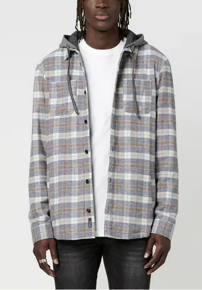 Sacket Men's Hooded Plaid Shacket in Grey - BM23662