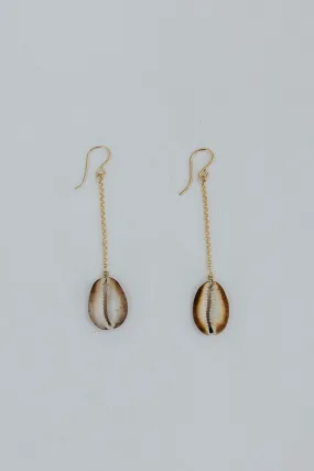 Shell Drop Chain Earrings - Cowrie Shell